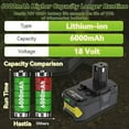 thumbnail image 2 of 2pack Replacement for 6.0Ah Ryobi P108 18V high capacity battery and P117 Charger P107 P104 P105 P102 P103 Tools, 2 of 5