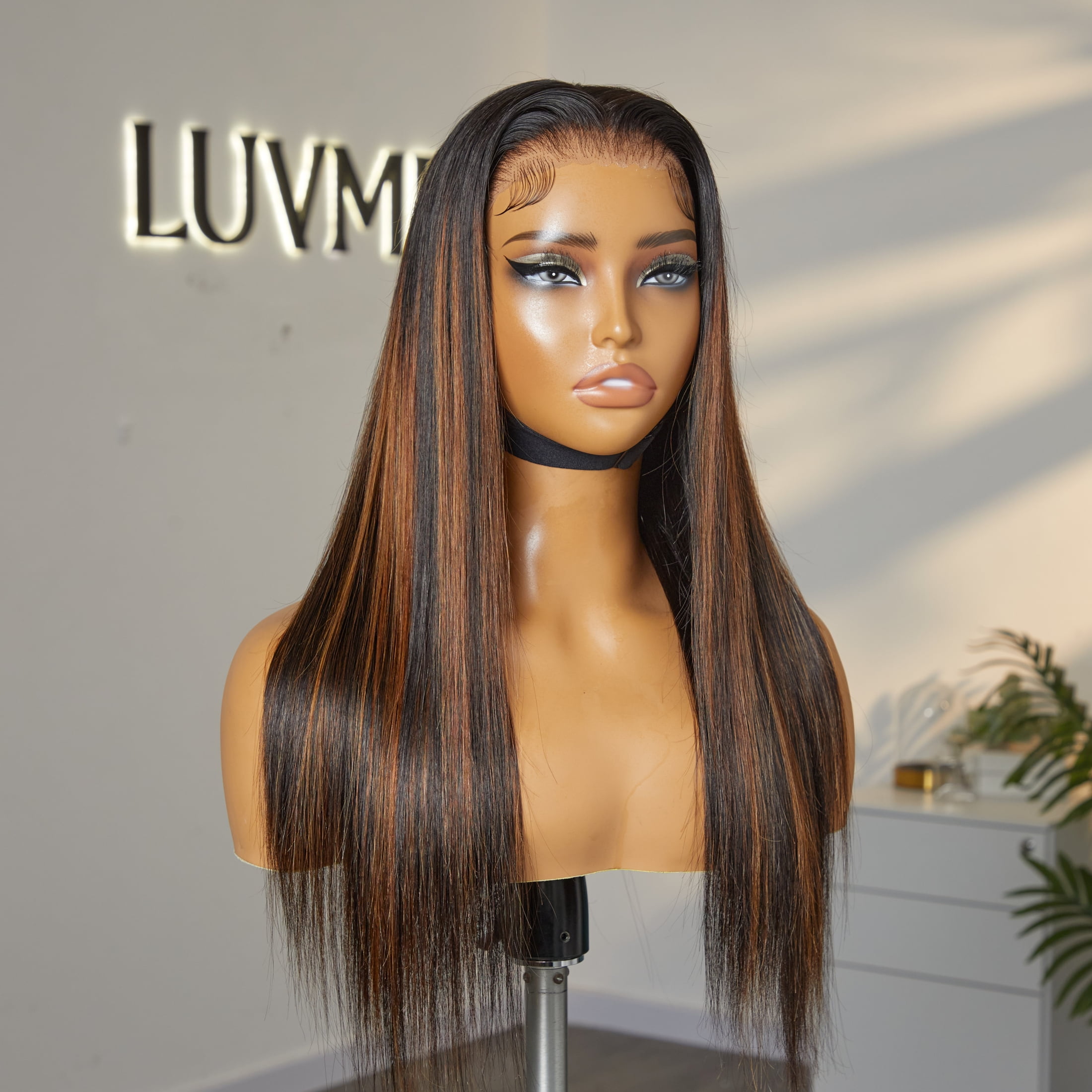 LUVME 13x4 Lace Front Wig 22" MB30# Medium Brown 100% Human Hair Pre Plucked Bleached Knots Glueless Straight 1 Piece