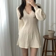 thumbnail image 4 of Kaemgyyd Fall Dresses for Women Casual Oversized V Neck Pullover Dress Loose Long Sleeve Cable Knit Mini Dress, 4 of 6