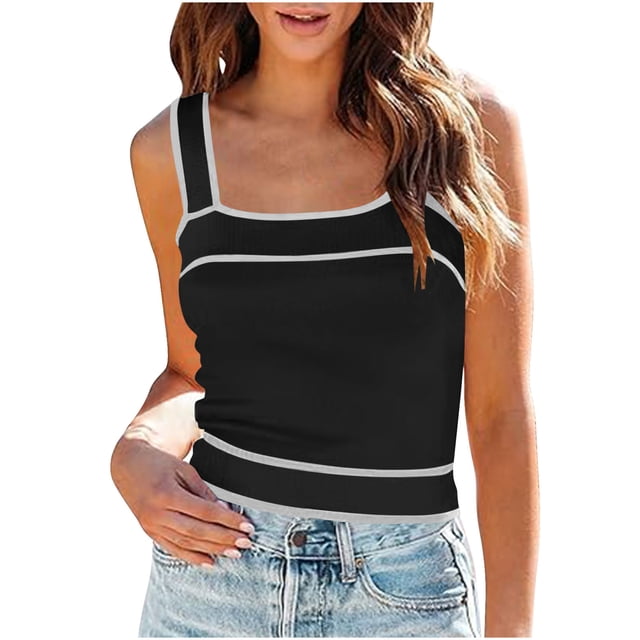 Yuyuzo Womens Tank Tops Sleeveless Shirts Square Neck Ribbed Knit Slim Fitted Stretchy Basic Tees