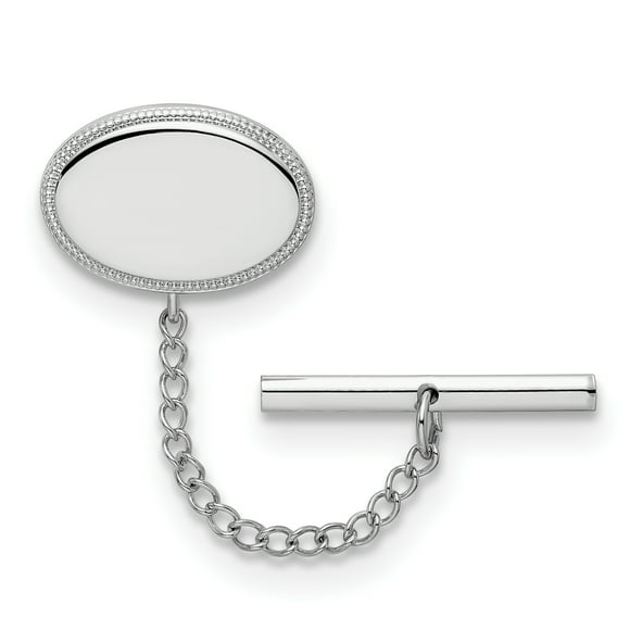 Oval Beaded Engravable Tie Tac Chain Lapel Pin Bar