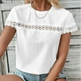 thumbnail image 2 of Women's Tops Summer Trendy Eyelet Crew Neck Lace Short Sleeve Breathable Shirts Casual Solid Color Blouses (XL, White), 2 of 7