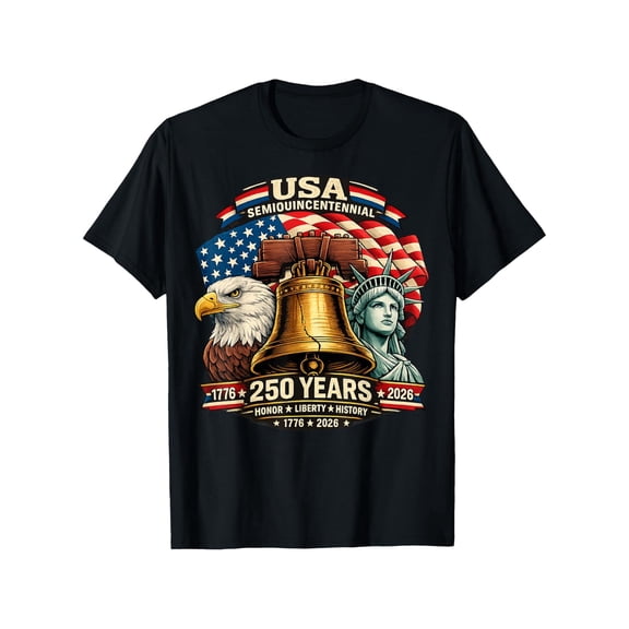 USA 250 Years Semiquincentennial Patriotic T-Shirt Retro 1776-2026 Liberty Bell Eagle Statue of Liberty Graphic Tee for Men and Women