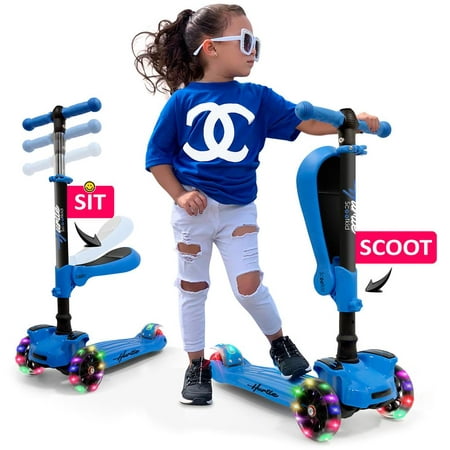 Hurtle Fitness HURFS56.5 - Scoot Kid 3-Wheel Kids Scooter - Child & Toddler Toy Scooter with Built-in LED Wheel Lights, Fold-Out Comfort Seat (Ages 1+)