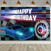 Car Racing Happy Birthday Backdrop, Blue Racing Party Photo Background for Boys, Cars Party Decorations Car Banner Blue Race Car Birthday Party Supplies Party Decor