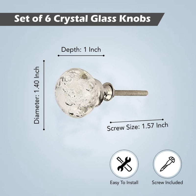 Perilla Home Set of 6 Crystal Knobs Decorative Glass Knobs for Home Kitchen Cabinet Vintage Hardware Cupboard Door Dresser Wardrobe Drawer Pulls (Clear)