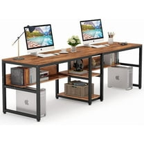 Tribesigns Two Person Desk with Bookshelf, 78.7 Computer Office Double Desk for Two Person with Shelf for Home Office (Brown)