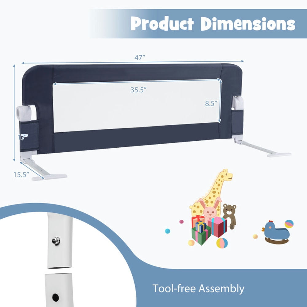 GVN Foldable Bed Rail Swing Down Baby Bed Guard Rail-Gray, Baby Bed, Easy to Fold and Carry Travel Bassinet