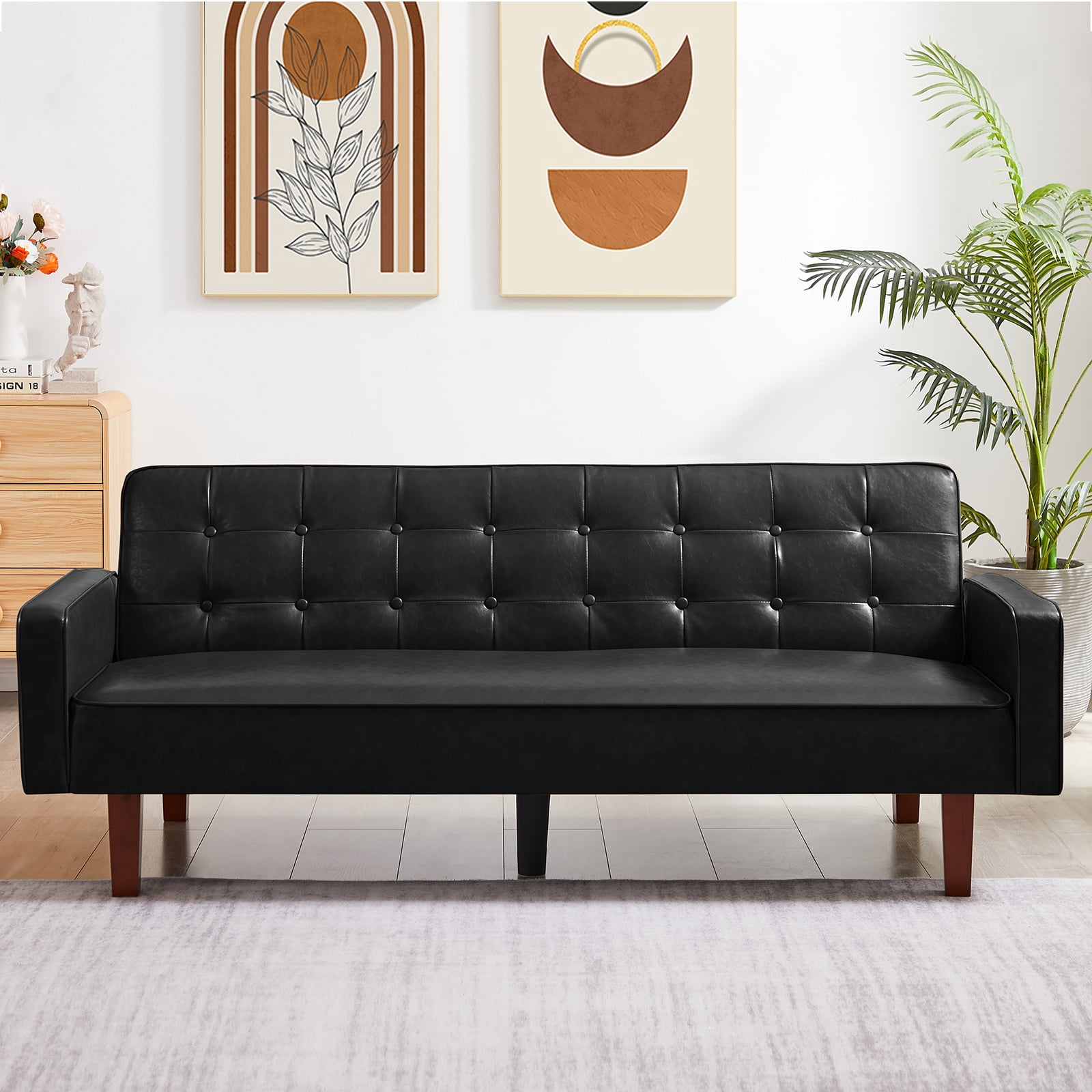 Convertible Sofa Bed, PU Leather Futon Sleeper Sofa for Living Rooms