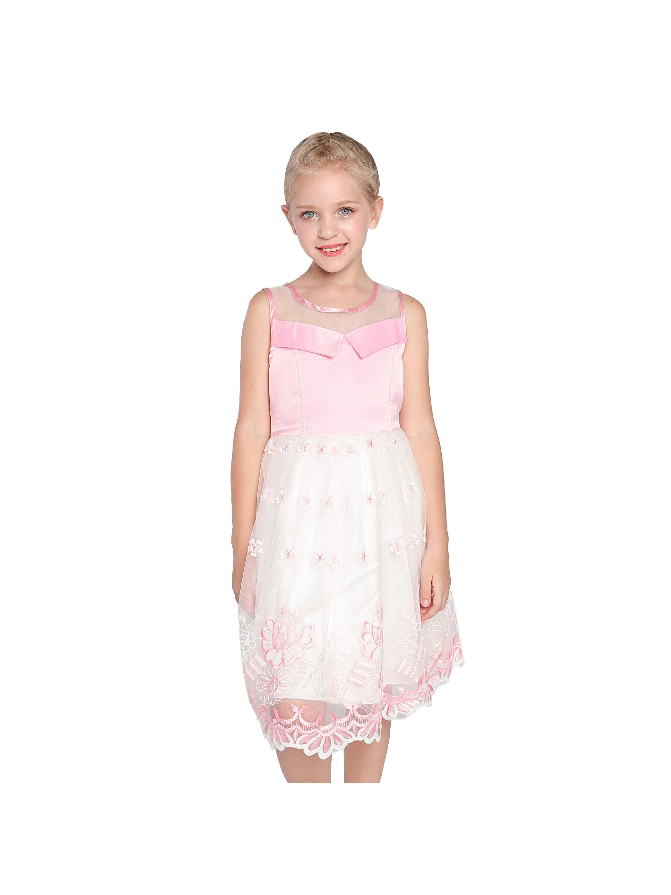 Sunny Fashion Girls Dress Ruffle Skirt Pink Flower Birthday Party Age 5-12 Years