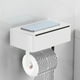 thumbnail image 1 of Portarrollos de papel higiénico de pared de acero inoxidable con estante y dispensador de toallitas | Organizador de baño 2 en 1 | Montaje adhesivo o con tornillos | Negro/Plateado/Naranja | 20,5 x, 1 of 6