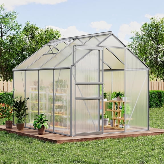 BouPower 6x8 ft Large Walk-in Tunnel Greenhouse for Outdoors with Rolling Doors,Polycarbonate Greenhouses,Heavy Duty Greenhouse,Aluminum Frame,Large Walk-in Green House for Backyard & Patio
