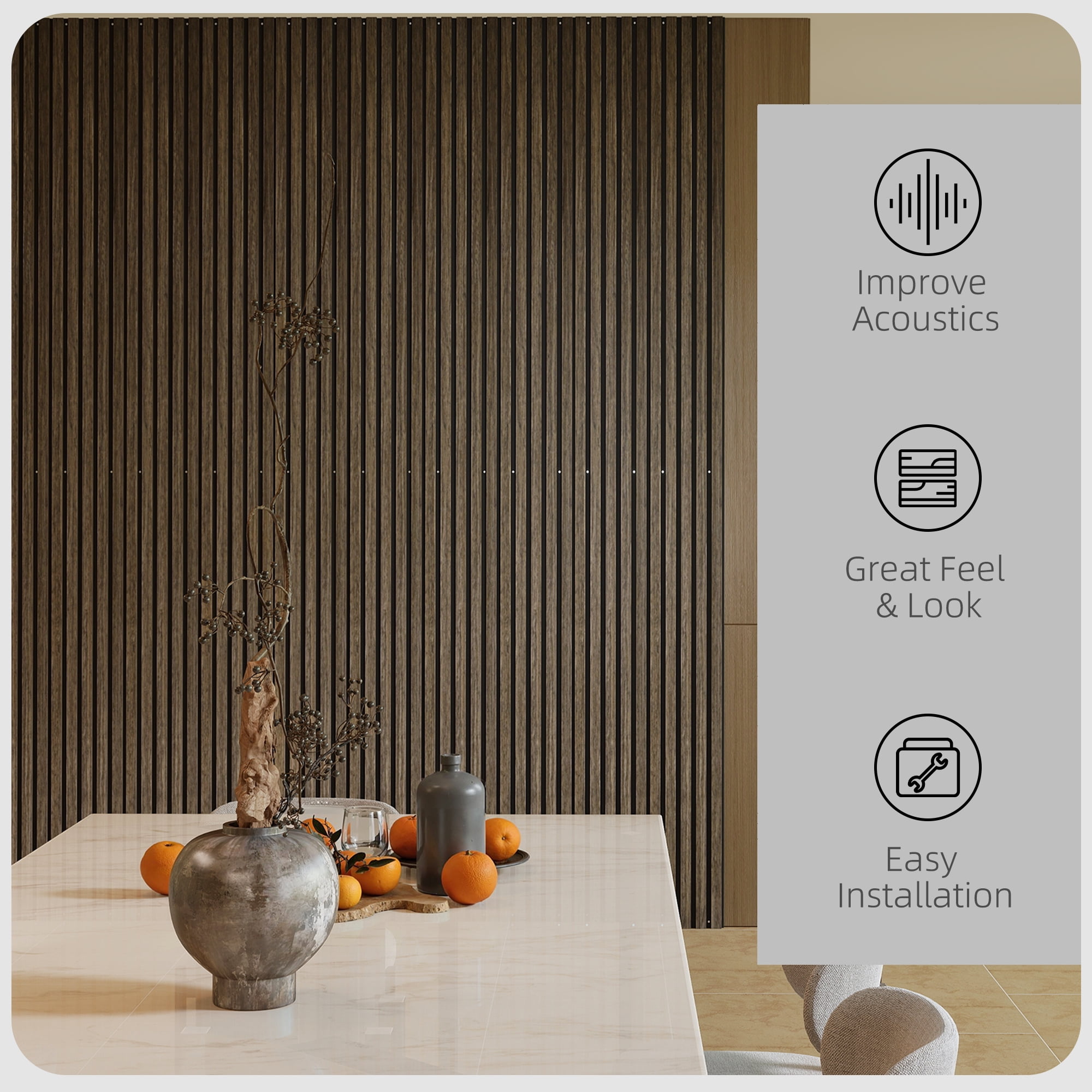HOMCOM 95" x 8" Wood Wall Panels, 4 Pack Slat Acoustic Panels, Walnut