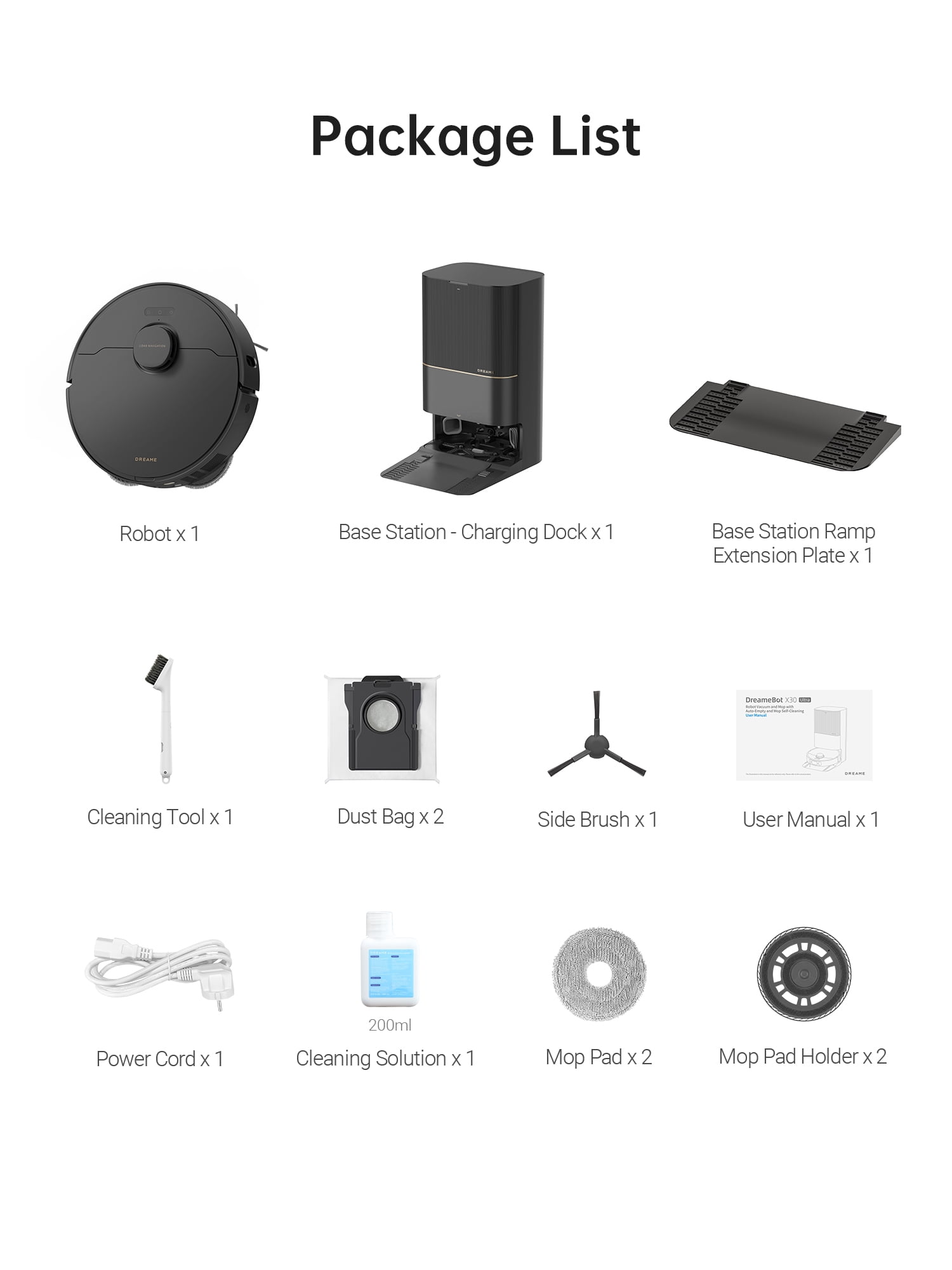 Dreame X30 Ultra Robot Vacuum Cleaning Bundle, 3 Extra Dust Bags, 8300Pa Suction, Mop Extend and Mop Self Cleaning with 140°F Water, Removable & Liftable Mop, Self Water Refilling, Mop Self Drying