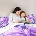 thumbnail image 4 of Erosebridal Girls Ribbon Bowtie Queen Comforter Set,Purple Geometric Plaid Bedding Comforter Set For Kids,Reversible,3pcs, 4 of 7