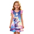 thumbnail image 4 of WhouRiu Girls Summer Cartoon Graphic Dresses Sleeveless Flutter Sleeve Crew Neck Dress Kids Comfortable Cute Casual Party Nightgown,8-9 Years, 4 of 4