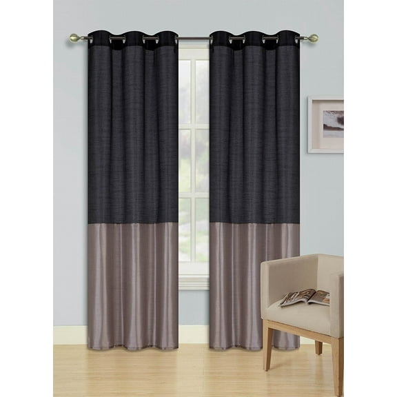 1pc BLACK TAUPE HEIDI Faux Silk Drape Panel Top Chrome Metallic Grommet Window Curtain Treatment Drape 2 Shade 37 wide x 63 length