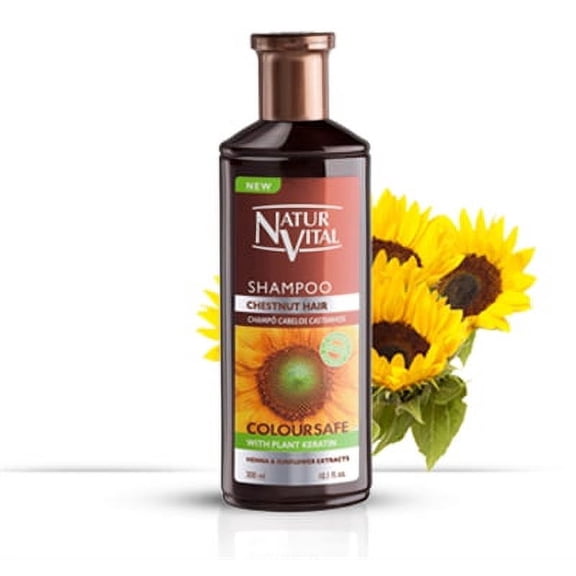 Natur Vital Hair Shampoo Henna Chestnut - Colour and Shine -  Natural and Organic-Parabens and silicons Free- Hypoallergenic- Color protection- 300 ml
