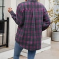 thumbnail image 5 of Zshosam Womens Plus Size Flannel Plaid Shirts Roll Up Long Sleeve Casual Collared Button Down Shirt Loose Blouse Top(Purple,L), 5 of 9