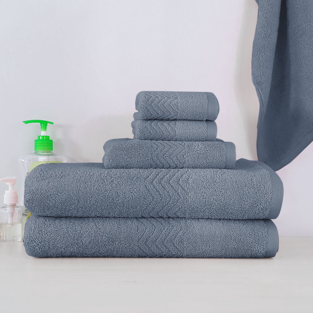 PiccoCasa Cotton 6 Piece Bath Towel Set Soft Absorbent Breathable Dark Blue