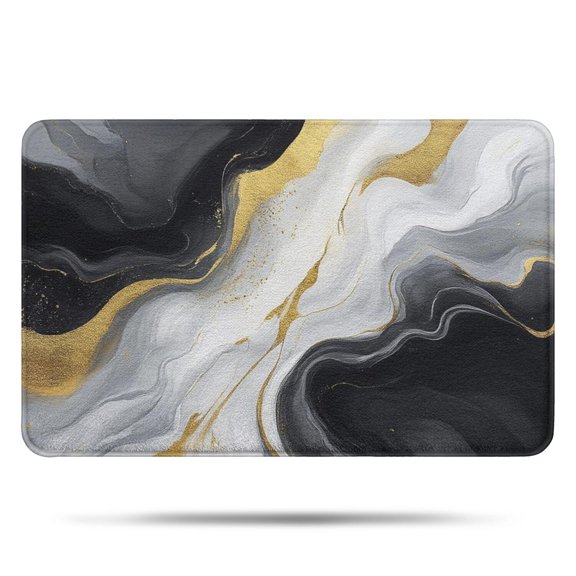 Black White Gold Marble Pattern Bathroom Rugs Mat,Non Slip Microfiber Bathroom Rug,Rubber Backing,Soft Bathroom Mats for Bathroom Floor,Tub and Shower,17x27in(43x68cm)