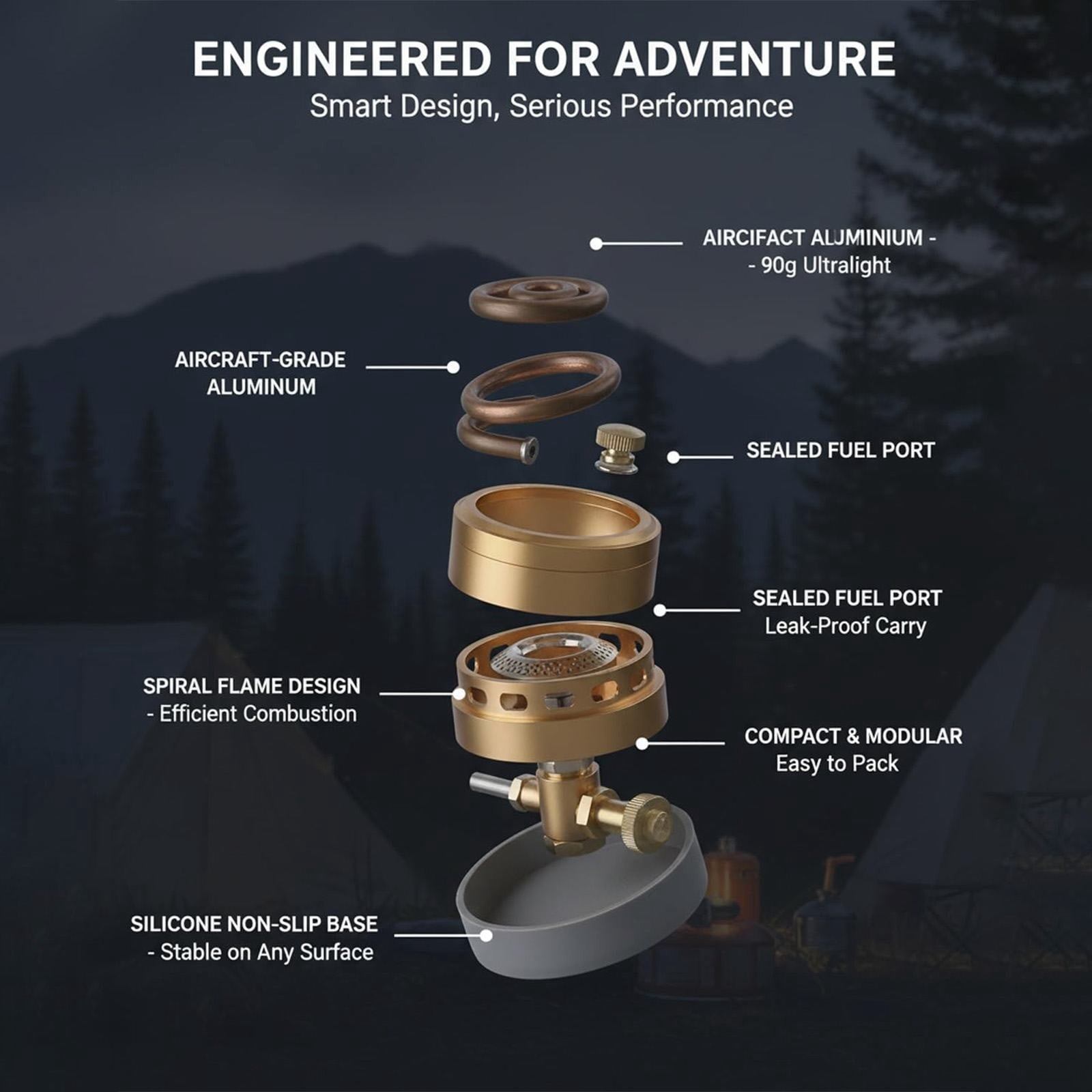Souew 2026 High-Power Portable Mini Alcohol Camping Stove – Lightweight Brass & Aluminum Spirit Burner For Camping,Bbq,Rv,Home,Camping Essentials Gear(Gold)
