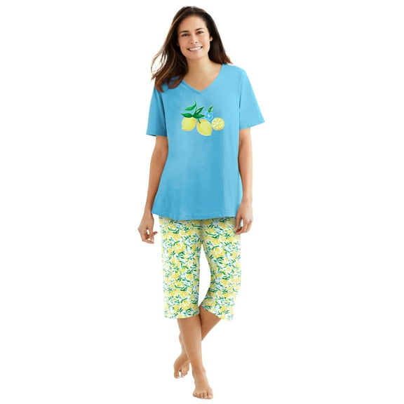 Dreams & Co. Plus Size 2-Piece Capri PJ Set