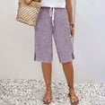 thumbnail image 6 of Pxkloy Linen Capri Pants for Women High Waisted Wide Leg Lounge Comfy Soft Bermuda Shorts Casual Resort Wea Purple,XXL, 6 of 6