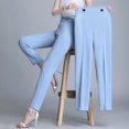 thumbnail image 5 of Pantalones de oficina a la moda para mujer, color liso, combinables con todo, para primavera y otoño, con banda elástica, cintura alta, ajustados, informales, largos y rectos., 5 of 5