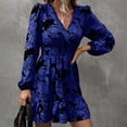 thumbnail image 3 of MORTTIC - Women's Floral Print Lantern Sleeve Dress - A-Line V-Neck Ruched Waist Midi Dress, Loose Fit Casual & Formal Dress with Gathered Detail, 3 of 6