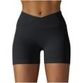 thumbnail image 2 of Elainilye Fashion Women's Yoga Shorts Casual Solid Crossover Yoga Shorts Athletic Pants Gym Shorts Women,Black, 2 of 7