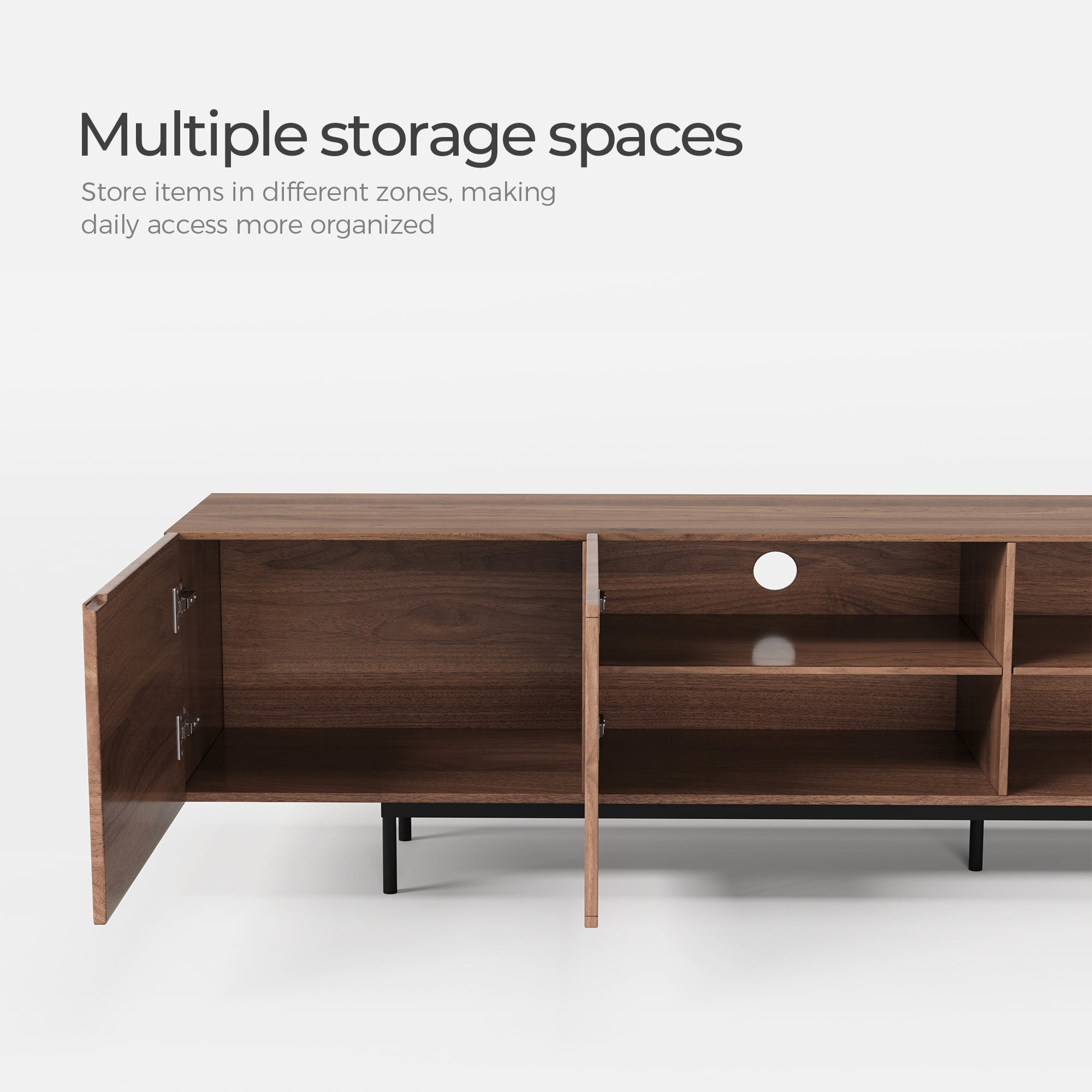 NessCarsti 94.48-Inch TV Stand with 4 Doors & Storage - Mid-Century Modern Walnut Entertainment Center for TVs up to 100", Compatible with Walmart