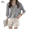 thumbnail image 1 of Camisa a rayas Blusa de verano para mujer Cuello redondo Top informal suelto, Azul claro, XXL seitruly AP001549-22B, 1 of 7