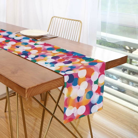 Yayeee Table Runner 70 inches Long Home Kitchen Dinning Party Decoration, White Colorful Circles