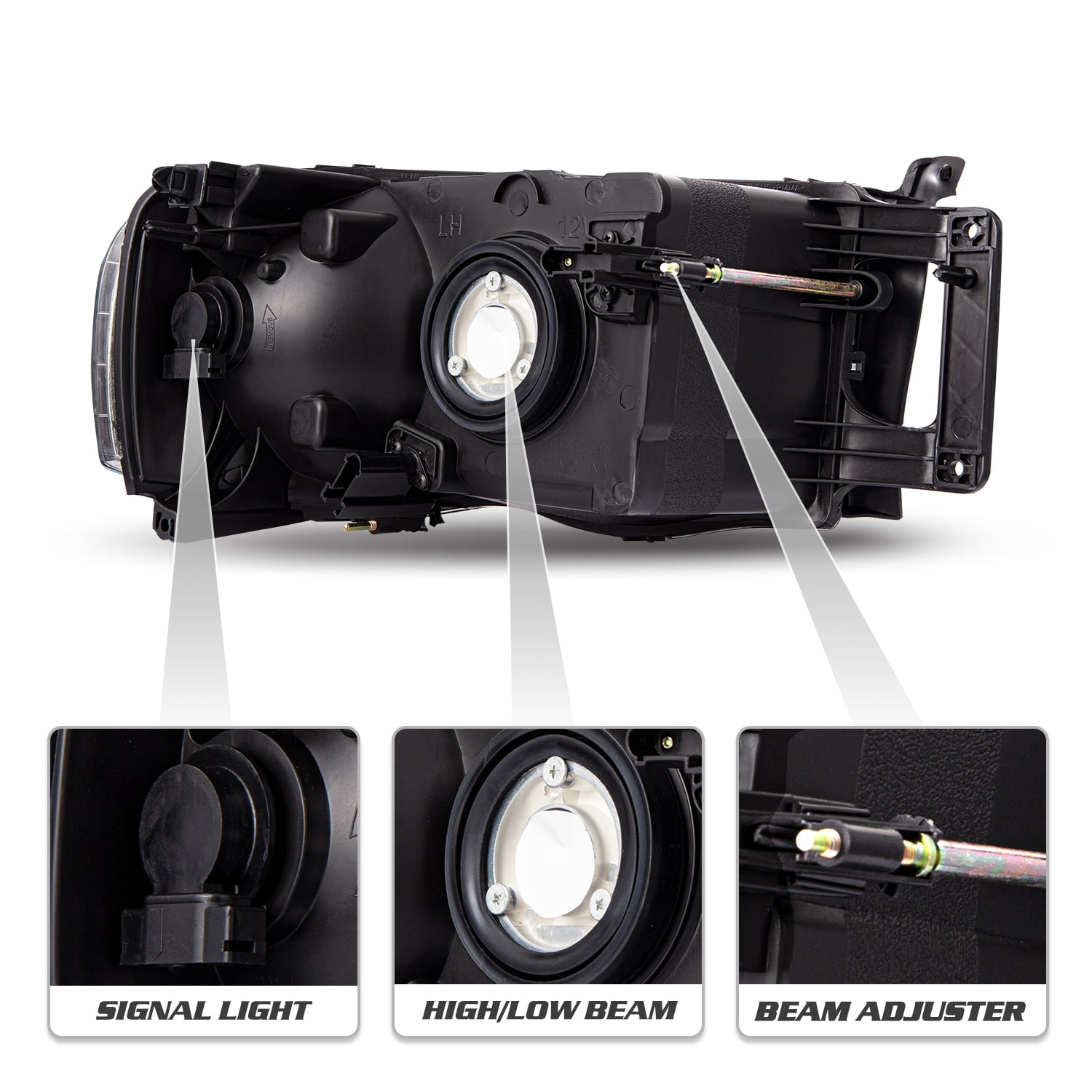 Bryght Black Housing Clear Corner Halogen Headlights Fits 2002-2005 Dodge Ram 1500 2500 3500