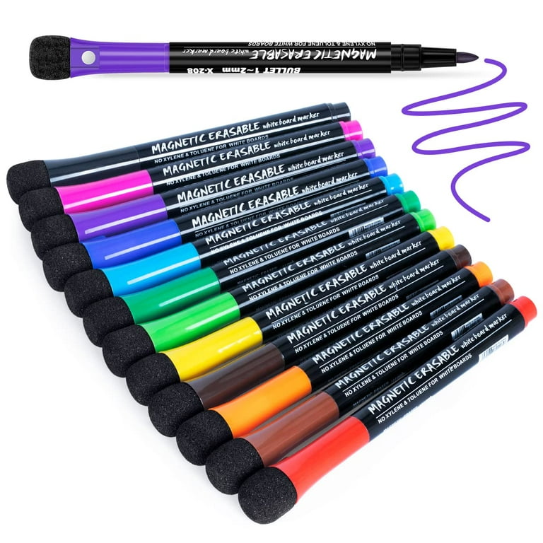 Magnetic Dry Erase Markers Fine Point Tip, 12 Colors White Board Markers  Dry Erase Marker with Eraser Cap, Low Odor Whiteboard Markers Thin Dry  Erase Markers(NO.1245) 
