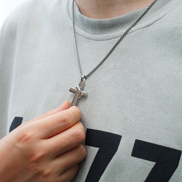 Collier Croix Acier Inoxydable • Homme & Femme • Chaîne Byzantine • Neuf Avec étiquette