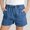 Blue, variant on YYV Solid Straight Leg Double Pocket Elastic Waist Denim Shorts For Girls 5-15 Years Old, Soft Casual Jean Bottoms For Summer Daily Youth School And Weekend Outfits Blue 14-15 Years