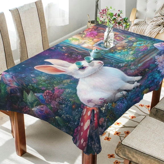 BZSMCE Square Tablecloth Enchanted Garden Rabbit Pattern Tableclothes