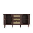 thumbnail image 4 of Homy Casa Rustic Walnut Side Cabinet with Wicker Drawers, Sliding Door, Adjustable Shelf & Rounded Top - 55.3" L x 15.8" W x 29.9" H, 4 of 6