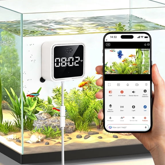 ZALALOVA 3MP 2K Aquarium Camera, 4X Auto Zoom Fish Tank Camera with Starlight Night Vision, 2.4G/5G Dual‑Band WiFi Reptile Pet Camera, AI Motion Alert and Two‑Way Audio