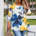 thumbnail image 4 of Yotami Womens 3/4 Length Sleeve Tops Plus Size Summer Loose T-Shirts for Vacation Floral Print Crewneck Lightweight, White XXL, 4 of 5