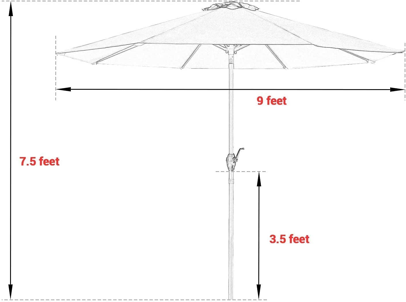 Devoko 9FT Patio Umbrella Outdoor Table Umbrella with 8 Sturdy Ribs, Black