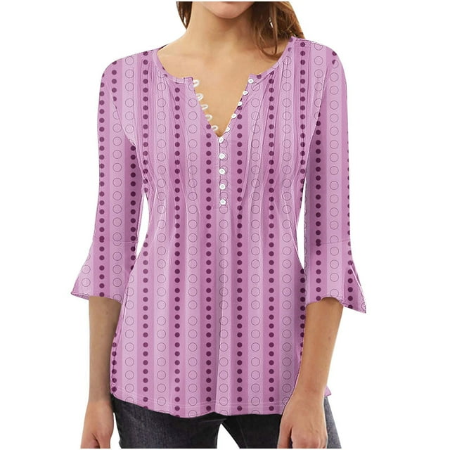 Camisetas con Cuello en V Mujeres Moda Impresa 3/4 Mangas Blusa, Top Cómodo Casual para el Hogar Y Diario