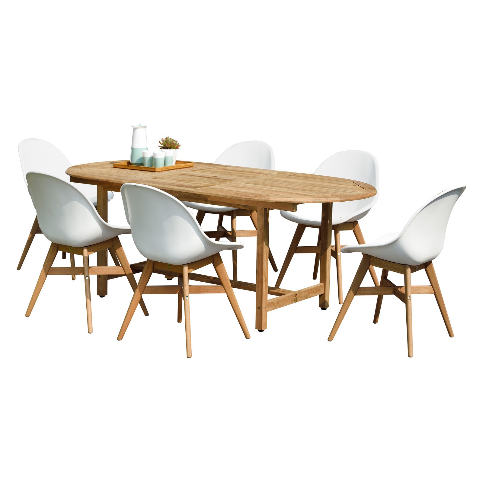 Amazonia Valli Wood 7 Piece 59 in. Extendable Oval Patio Dining Table