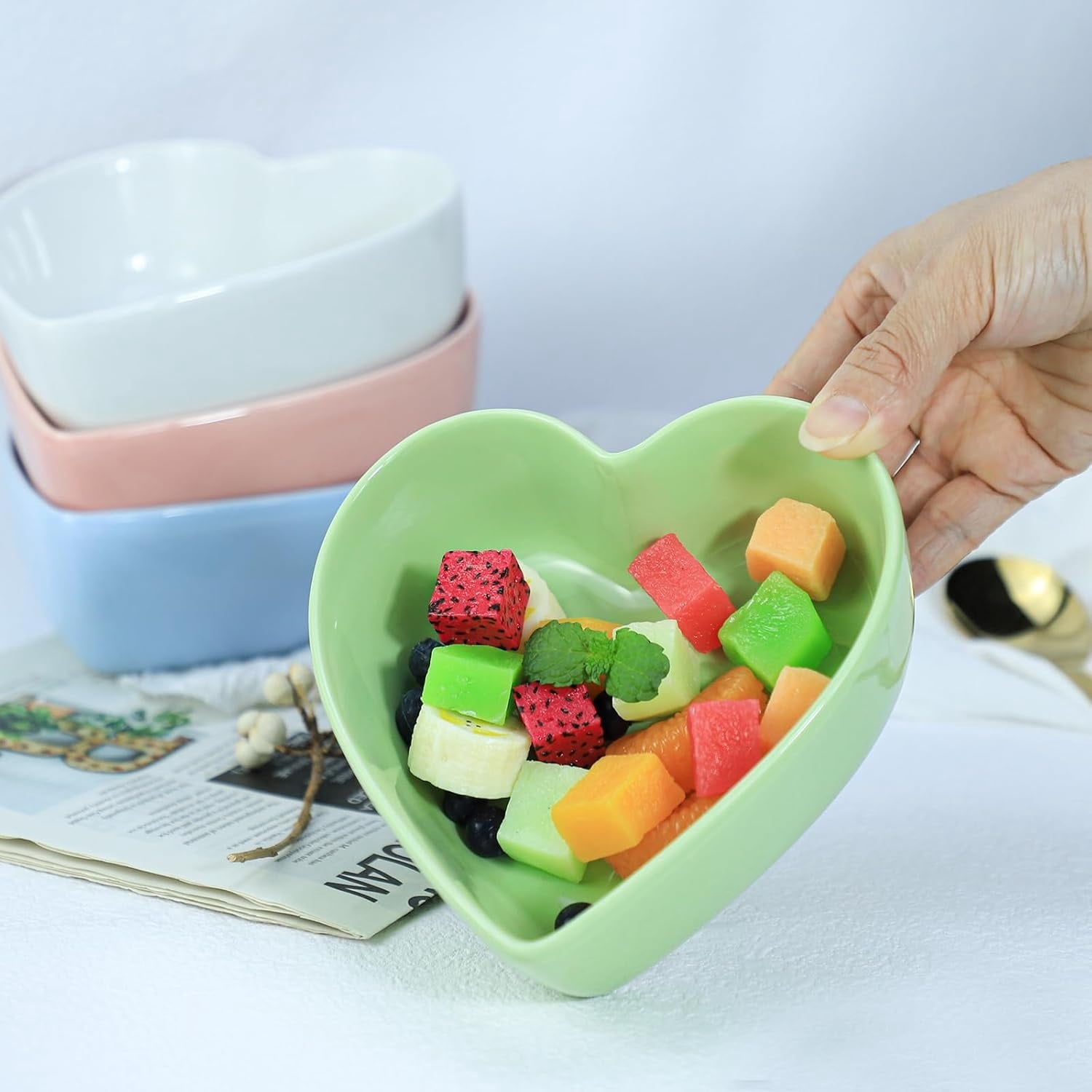 2pcs Heart-Shaped Bowls for Salad Soup Snack Dessert Household Cooking Bowls for Home Kitchen