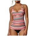 thumbnail image 1 of JAKANYQ Tankini Swimsuits For Women V-Neck Neck Bathing Suits Front Ruched Two Piece Swimwear Unique Back Design Swimsuit, M, 1 of 5