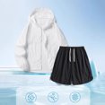 thumbnail image 2 of Hooded Sun Protection Jacket and Short Pants Suit for Men, Breathable Polyester Outdoor Fishing Exercise Set, Black S, 2 of 9