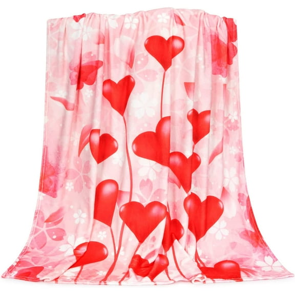 Valentines'' Day Throw Blanket, Romantic Love Heart Blanket Throw, Pink Cozy Flannel Blanket for Couch Bed Sofa, Soft Warm Bed Napping Blanket for Valentine''s Home Decoration Gift, 50 "x 60"