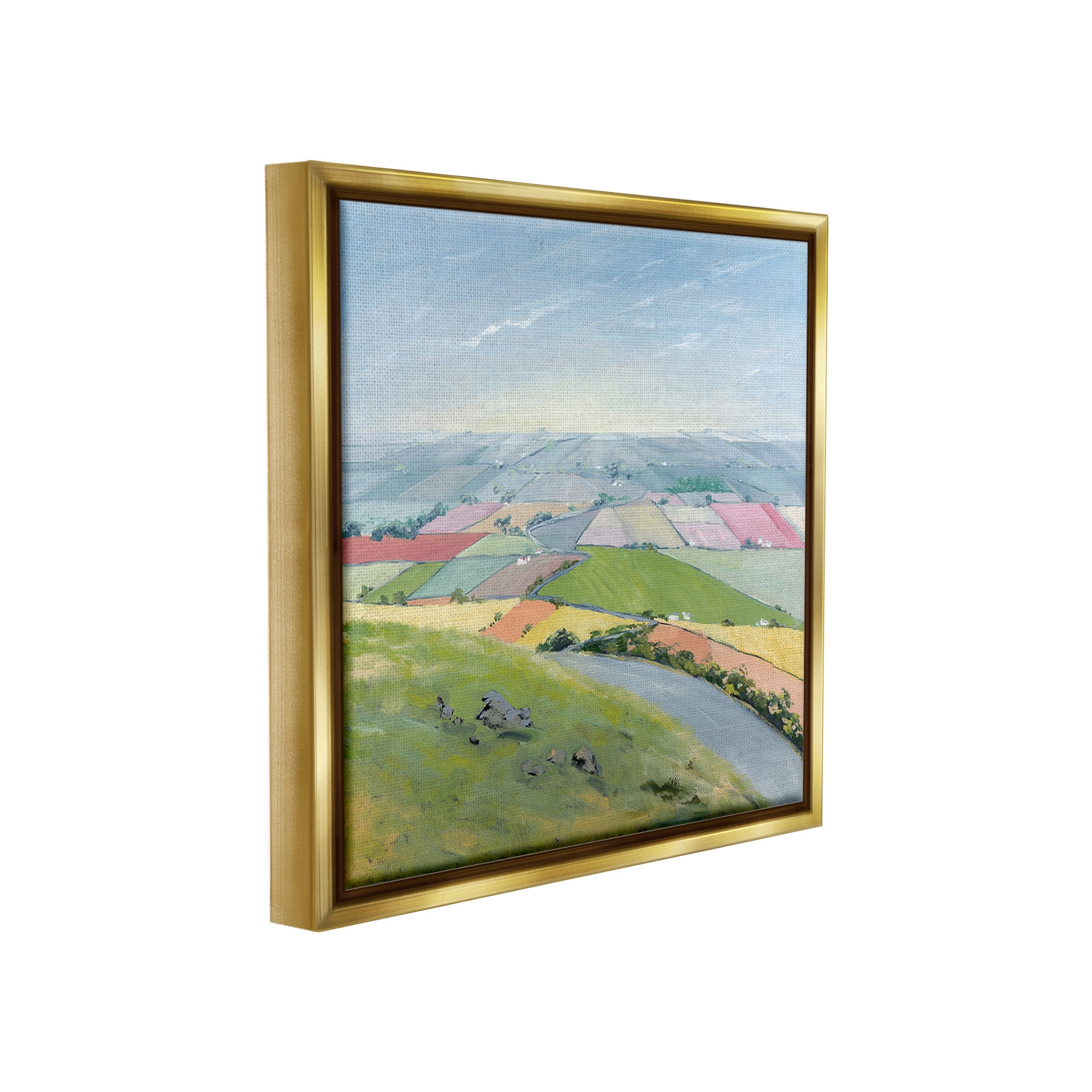Stupell Industries Overlooking Farm Agriculture Landscape Painting Gold Floater Framed Canvas Art Print Wall Art, 18 x 18
